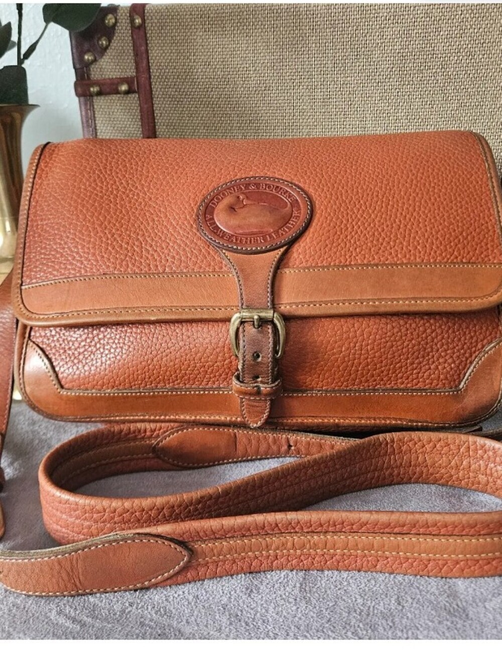 Dooney & Bourke Cognac Pebbled Leather Crossbody with Buckle